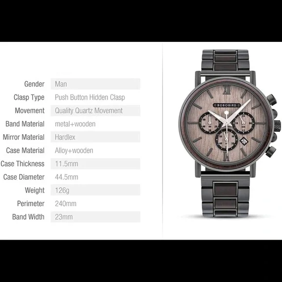 Men’s Grey Luxury Real Wooden Watch (BRAND NEW) - Picture 3 of 8